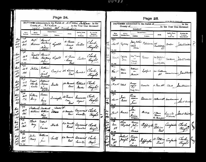 Rippington (Olive Elizabeth) 1896 Baptism Record